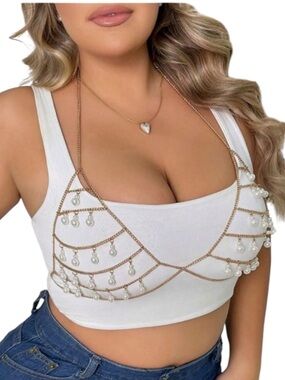 Plus Size Pearl Detail Hanging Neck Chain For Lingerie Accessory size XL